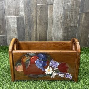 Vintage Hand Painted Wood Cookbook Holder Countertop Organizer Fruit Decor